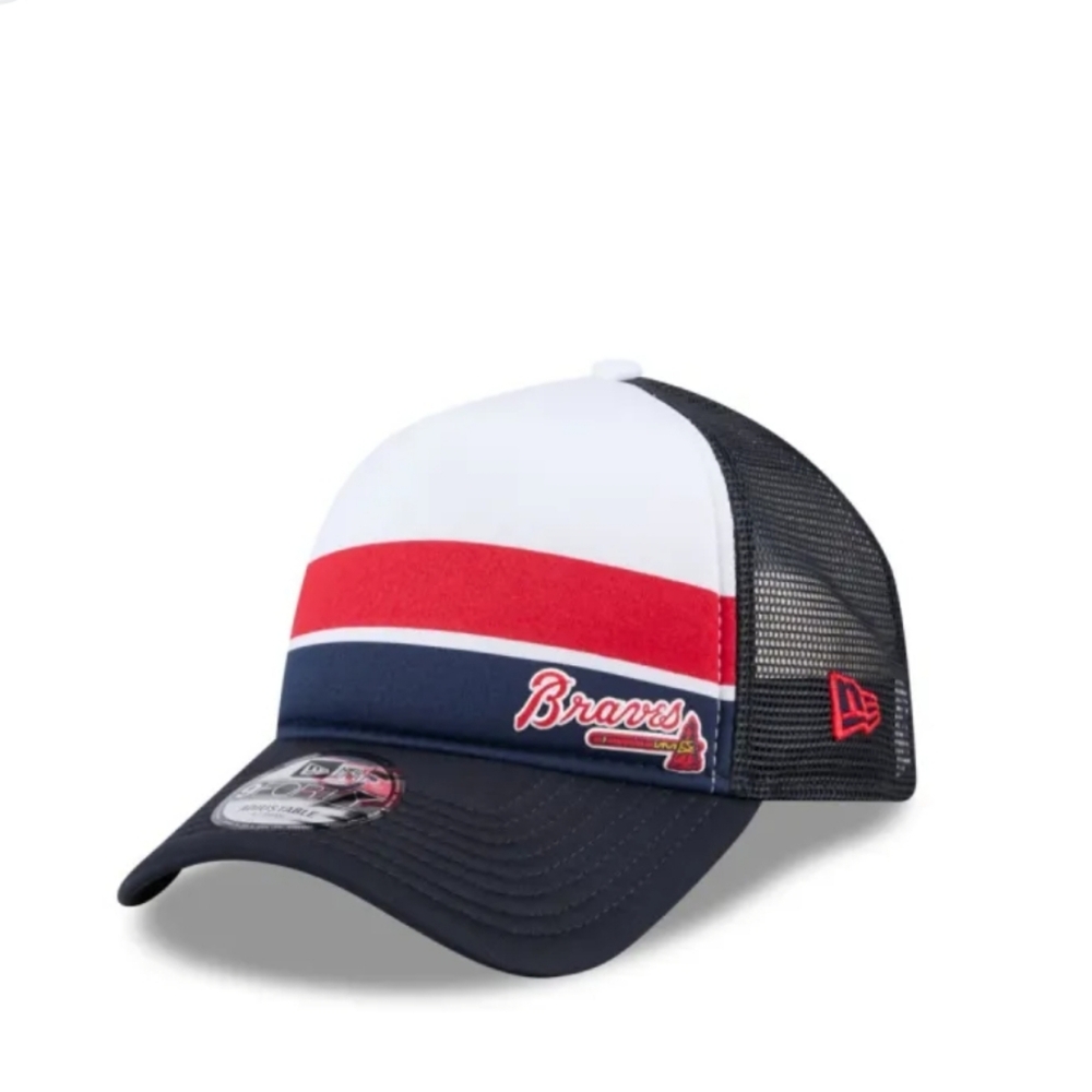 Atlanta Braves 'Summer Essential' A-Frame blue white red stripe trucker hat new